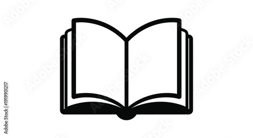 A simple black and white illustration depicts an open book with visible pages representing knowledge and reading