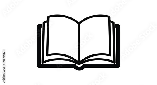 A simple black and white line drawing depicts an open book with visible pages representing knowledge and reading