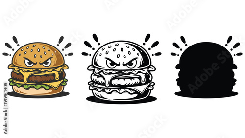 A hamburger icon set with angry faces in different styles