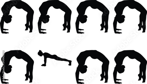A series of push-up exercise progressions illustrated through silhouettes