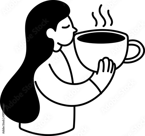 Hand Drawn Notion Woman Enjoying Morning Coffee
