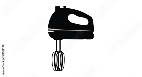 A minimalist black silhouette depicts a handheld electric mixer showcasing its whisk attachments and ergonomic design high quality