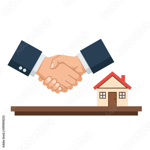 Handshake agreement for house purchase, real estate deal, partnership, business success