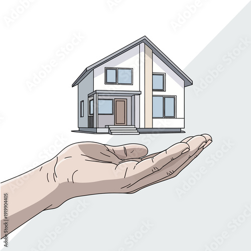 Hand Holding New House Illustration - Property Ownership Concept
