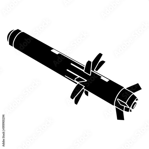 Black silhouette military missile launcher truck side view, multiple rockets mounted, vector illustration, white background