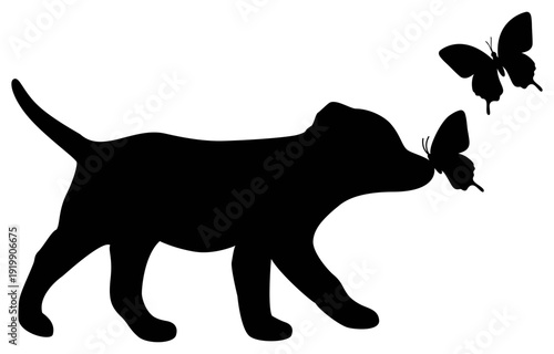 Puppy With Butterflies | Cute Dog And Butterflies | Vector Animals