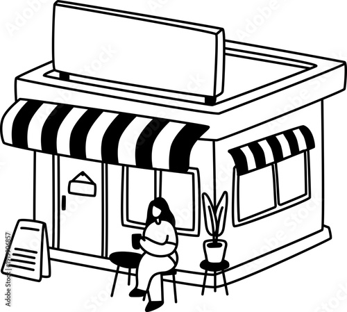 Minimalist Coffee Shop Doodle Cute Decorative Illustration