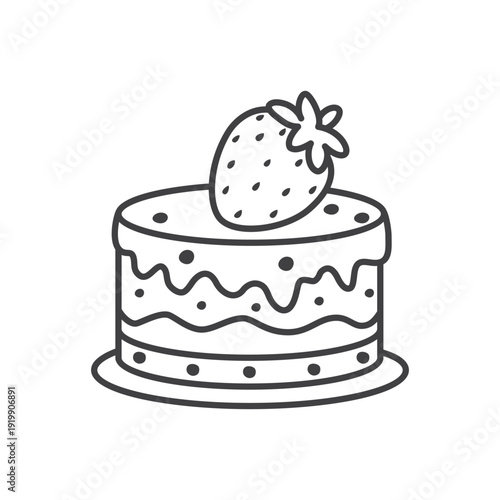 Outline sweet cake with strawberry icon isolated flat style design.