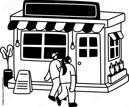 Vintage Coffee Stand Shop Doodle Cute Hand Drawn
