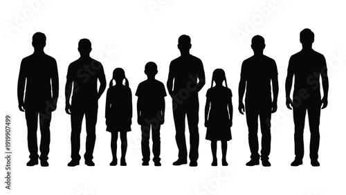 A diverse group of people standing together in a line against a white background isolated on white background, Vector