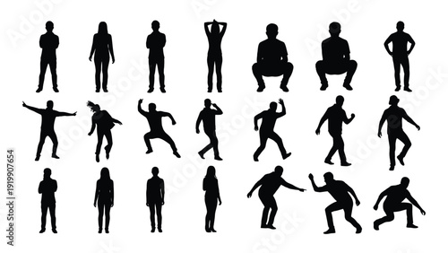 Silhouettes of people engaged in various activities and poses isolated on white background, Vector