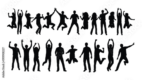 Diverse group of people in various celebratory poses. isolated on white background, Vector