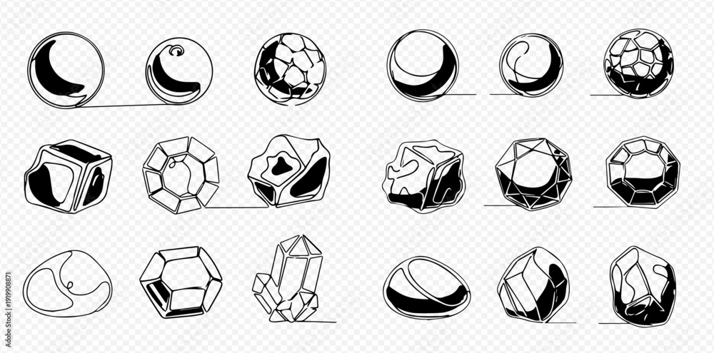 Εκτύπωση καμβά Set of continuous line drawing of various gemstones, minerals, and crystals in doodle style