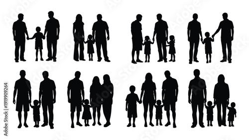 Diverse group of people standing together in various poses and outfits isolated on white background, Vector