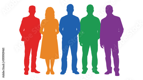 Diverse group of people standing together in a colorful illustration isolated on white background, Vector