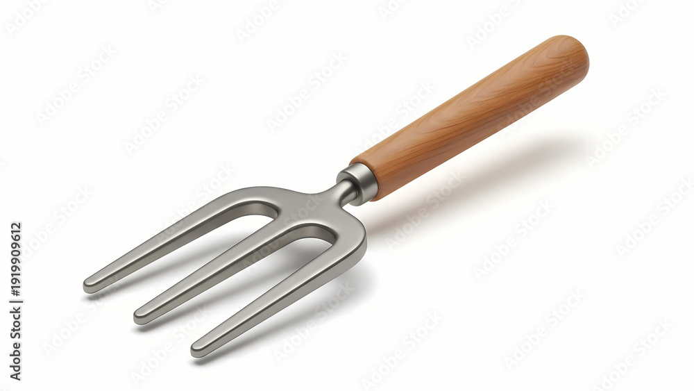 Fototapeta premium A close-up view of a metal pitchfork with a wooden handle