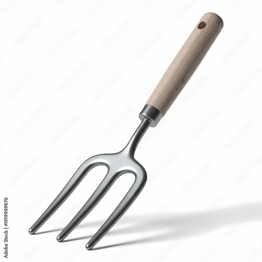Fototapeta premium A garden fork with a wooden handle on a clean surface