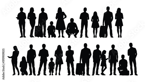 Diverse group of people standing and walking in a city setting. isolated on white background, Vector