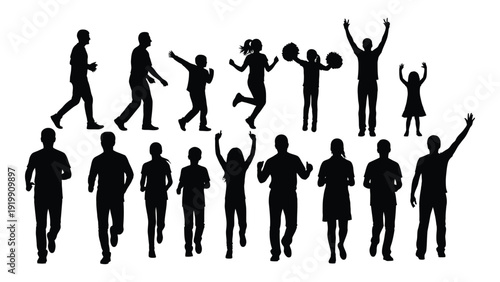 Diverse group of people in various dynamic poses and activities isolated on white background, Vector