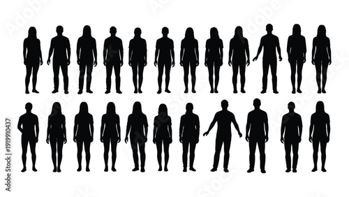 A diverse group of people standing in a line against a white background. isolated on white background, Vector
