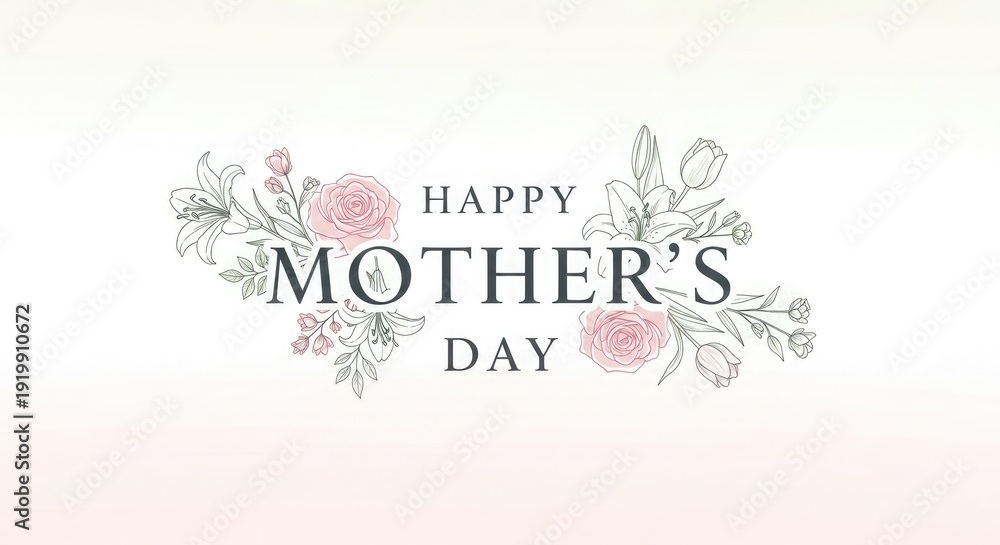Obraz premium Happy Mothers Day celebration greeting card with flowers and leaves on white background mothers day greeting card with floral design
