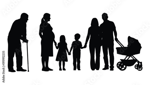 A diverse family enjoying a day out together in the park isolated on white background, Vector
