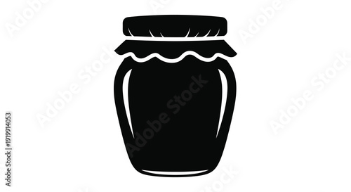 A simple black and white illustration depicts a glass jar filled to the brim with a lid high quality professional