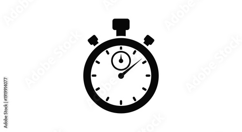 A simple black and white illustration depicts a stopwatch showcasing the concept of time and measurement high quality