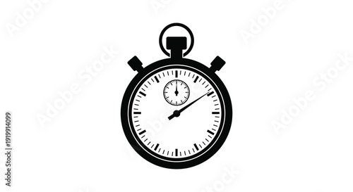 A simple black and white illustration depicts a classic stopwatch showcasing time measurement and speed high quality professional