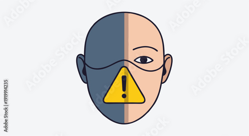 Vector graphic illustrating health risks and safety measures with a masked face and a warning sign, symbolizing the critical importance of public health awareness and protective actions
