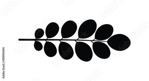 A minimalist black silhouette depicts a single branch with several rounded leaf like shapes high quality professional detailed modern