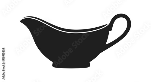 A simple black and white silhouette depiction of a gravy boat commonly used for serving sauces high quality