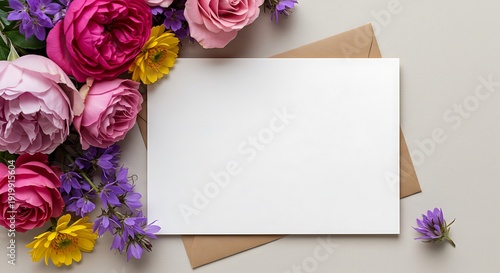 Floral Greeting Card Mockup: Soft Hues & Blank Space