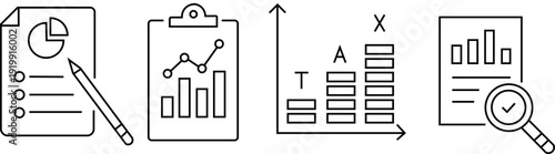 Business Analytics and Tax Report Line Icons Set