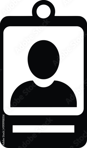 Black silhouette of a person on an identification card with a hanging loop ID card