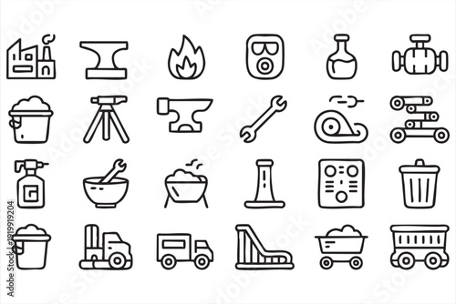 Industrial Tools and Production Line Icon Collection for Engineering Apps