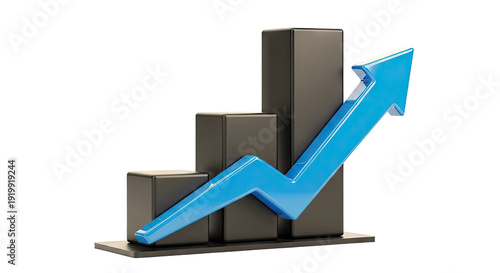 3D Bar Graph with Upward Blue Arrow