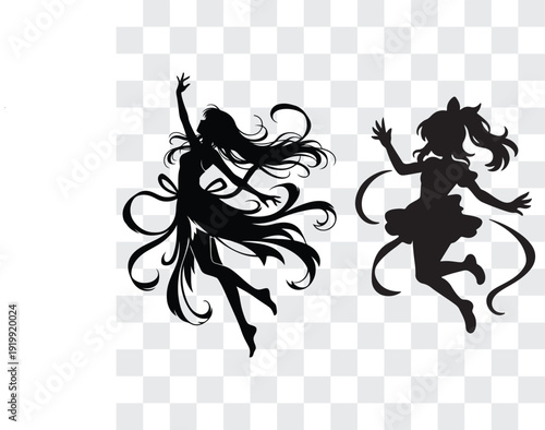 Magical Anime Girl Silhouette Floating with Ribbons