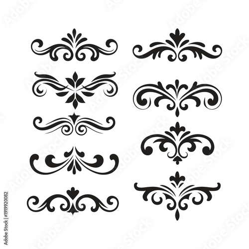 Ornate flourish dividers and decorative scrollwork elements collection, ai generated