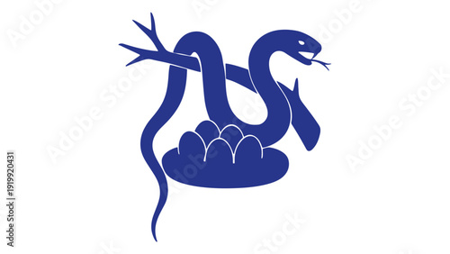 A snake icon illustration coiled around a tree branch with eggs