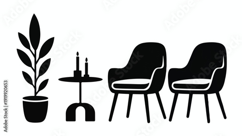 Set of minimalist interior furniture and decor icons.