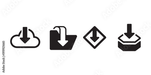 Collection of download icons representing cloud, folder, and box formats