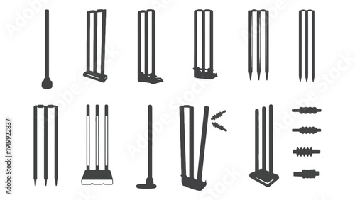 A set of fireplace tools in black silhouette vector illustration