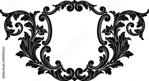 Luxury Baroque Floral Frame Silhouette 2026 – Ornate Victorian Scrollwork Border for Elegant Wedding Invitations and Premium Branding  2026 