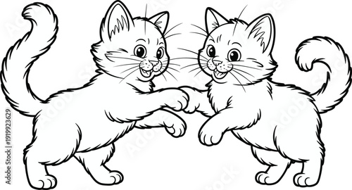 Two cartoon kittens playing and high-fiving with paws animal playful