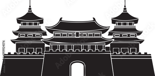Traditional Chinese gatehouse illustration, vector silhouette