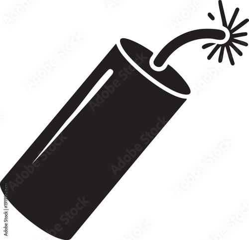 Dynamite stick with a lit fuse, black silhouette illustration
