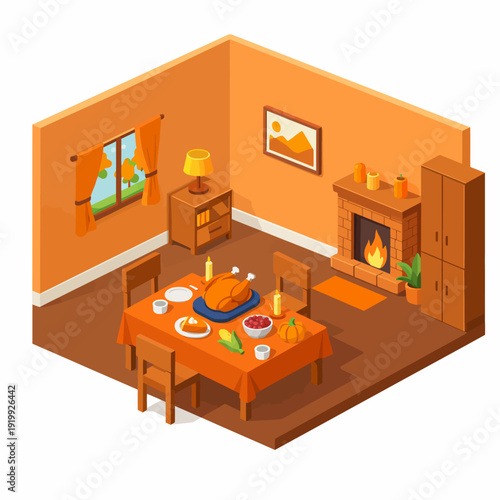 Comedor acogedor y festivo en otoño