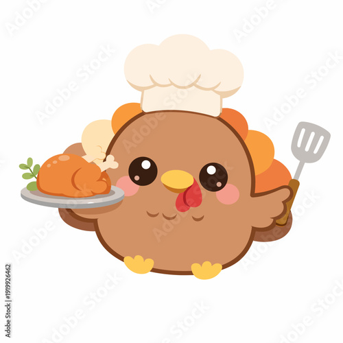 Pavo chef con bandeja de pavo thanksgiving