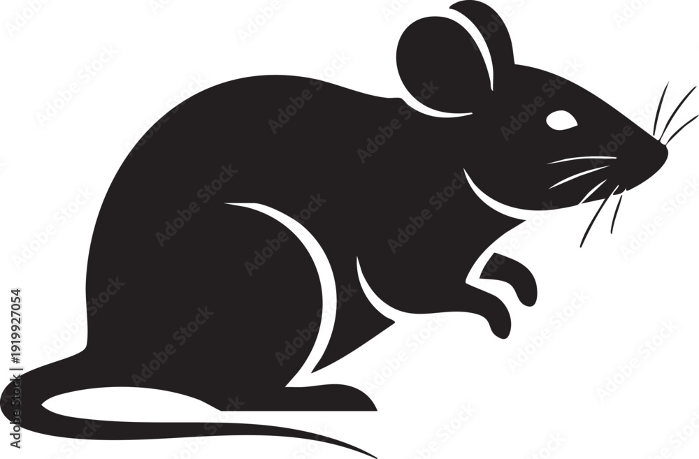 Obraz premium Black silhouette of a mouse on a white background